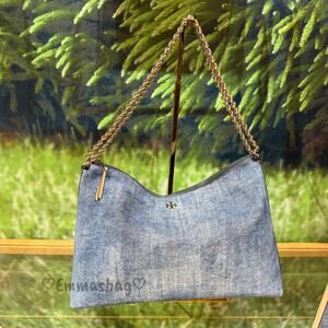 Tory Burch Britten Denim Suede Large Zip Shoulder Bag 180212 Oceanside $675